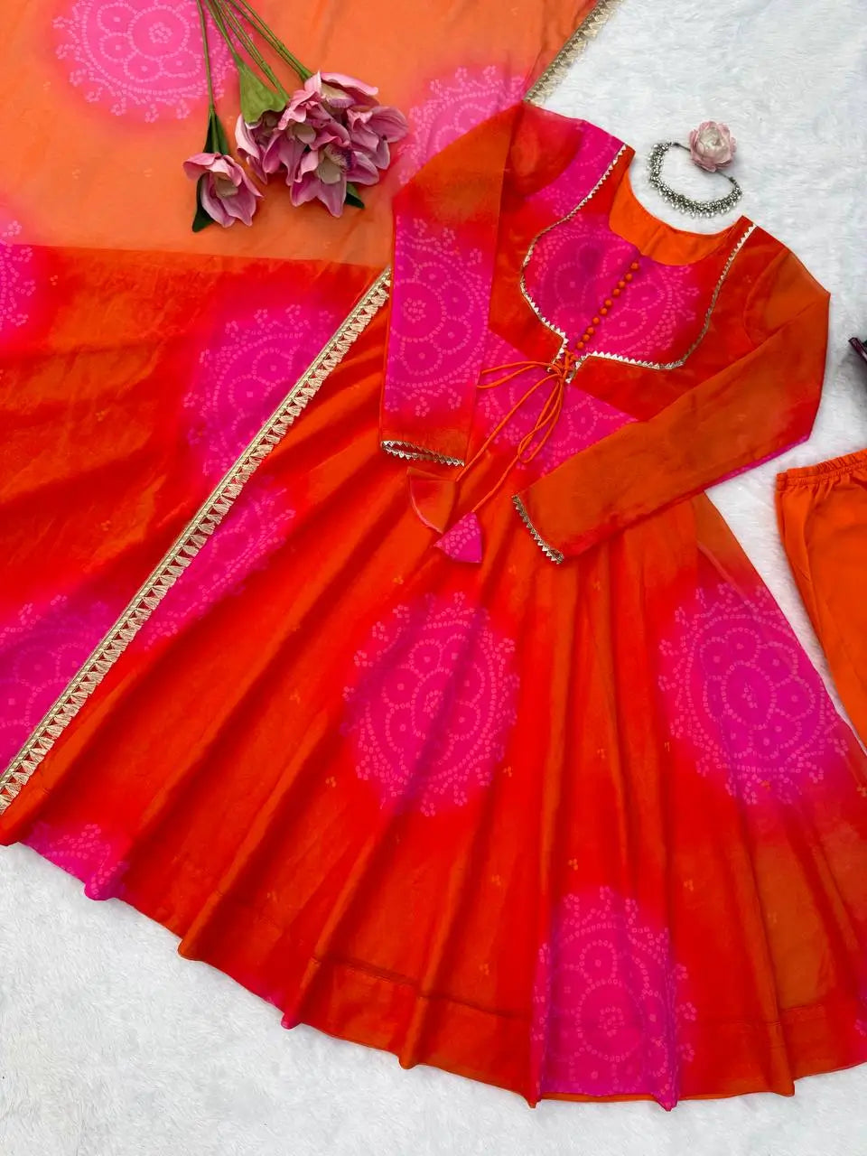 Bandhani Print Anarkali Gown