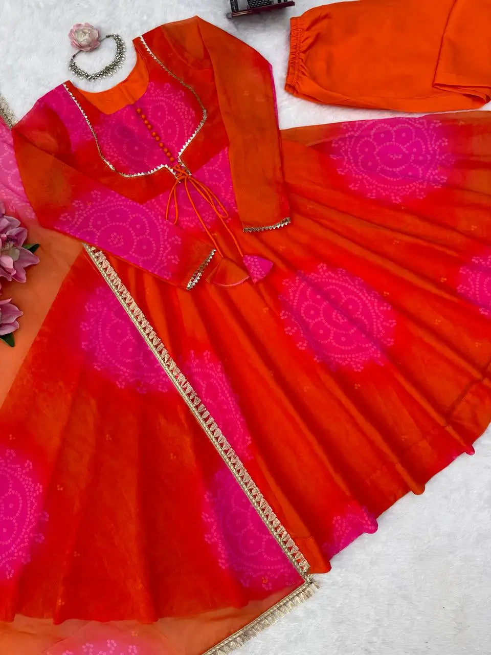 Bandhani Print Anarkali Gown