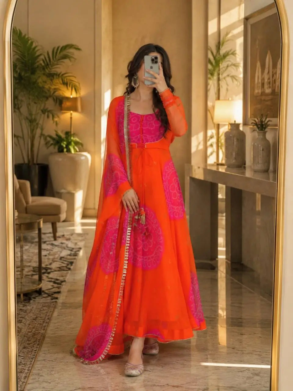 Bandhani Print Anarkali Gown