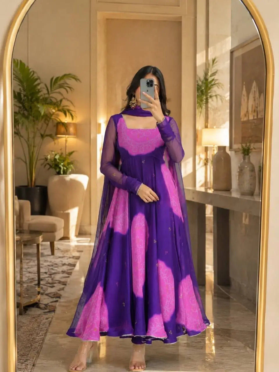 Bandhani Print Anarkali Gown