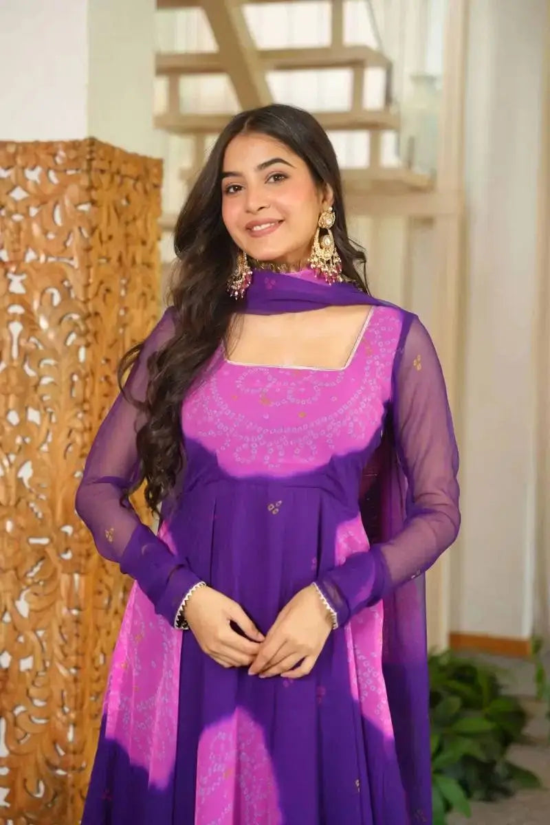 Bandhani Print Anarkali Gown
