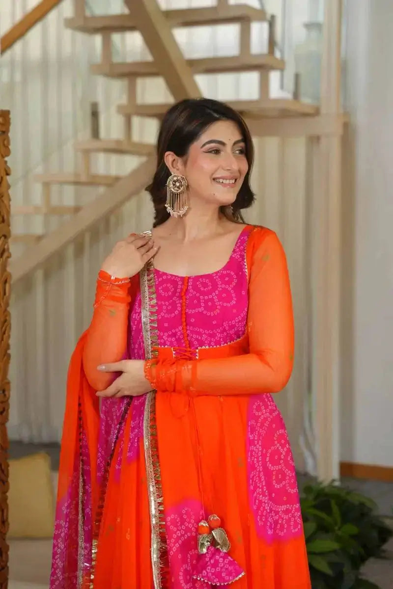 Bandhani Print Anarkali Gown