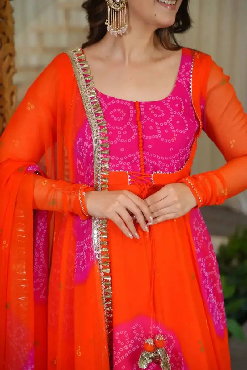 Bandhani Print Anarkali Gown