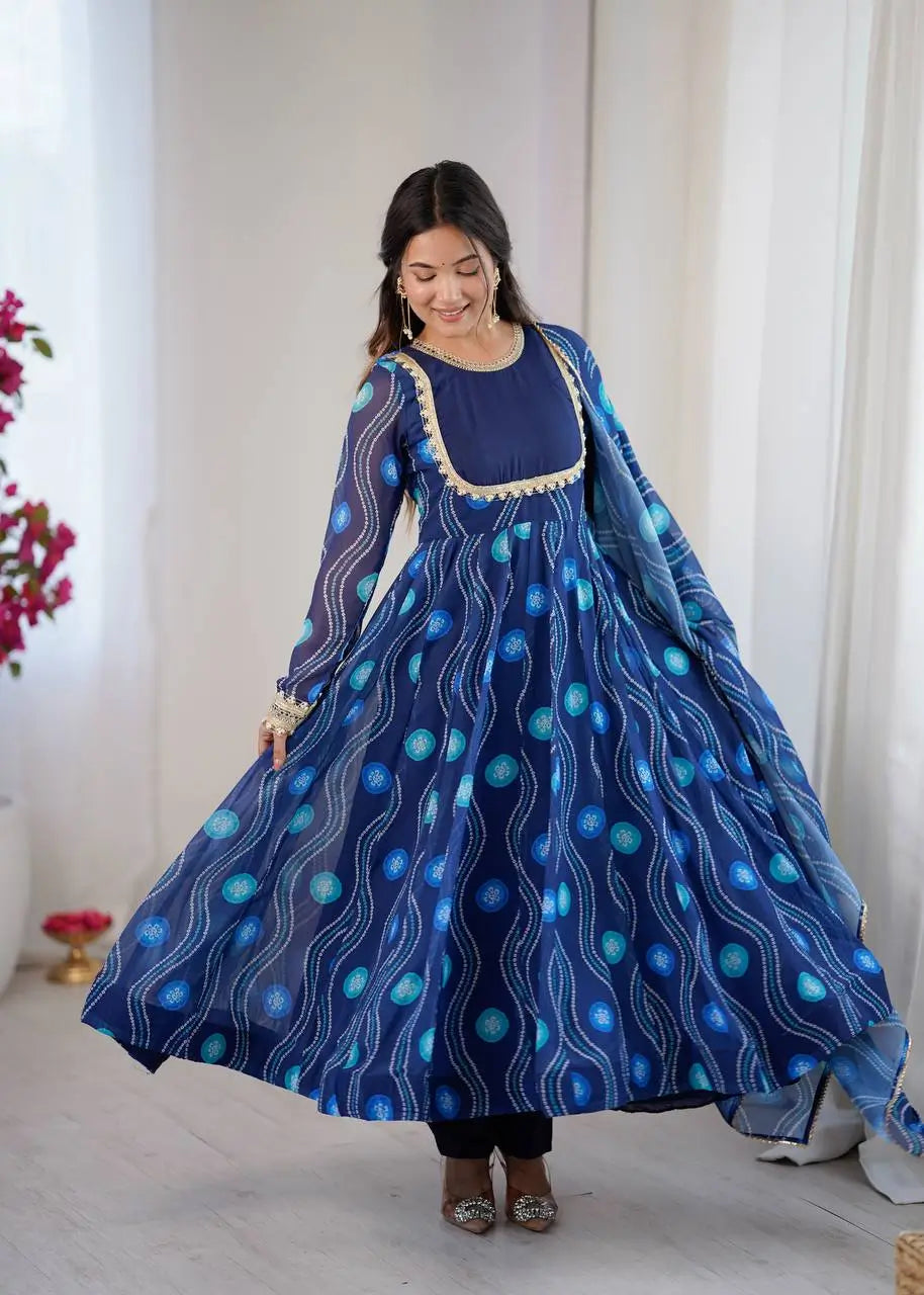 Bandhani Print Georgette Gown Set