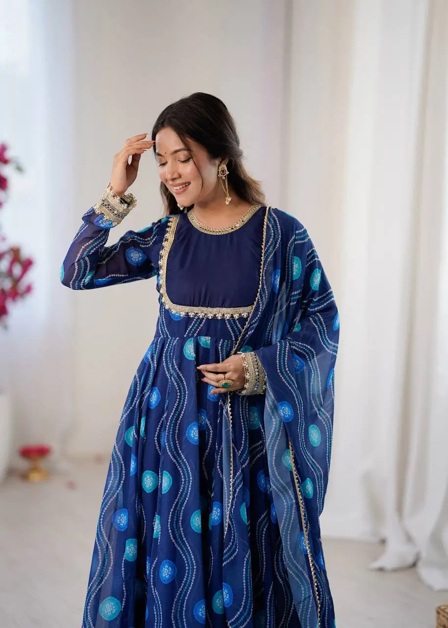 Bandhani Print Georgette Gown Set