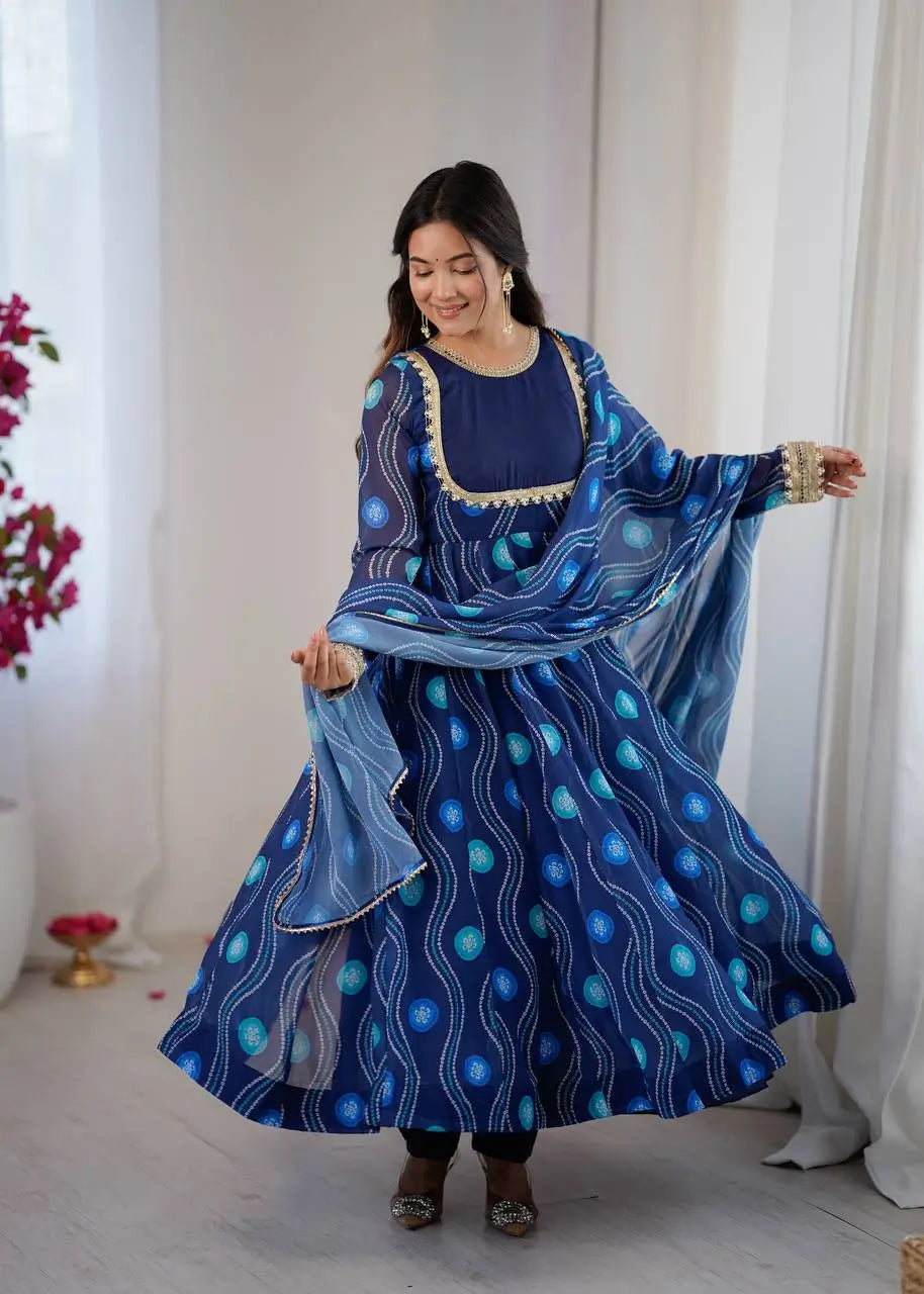 Bandhani Print Georgette Gown Set