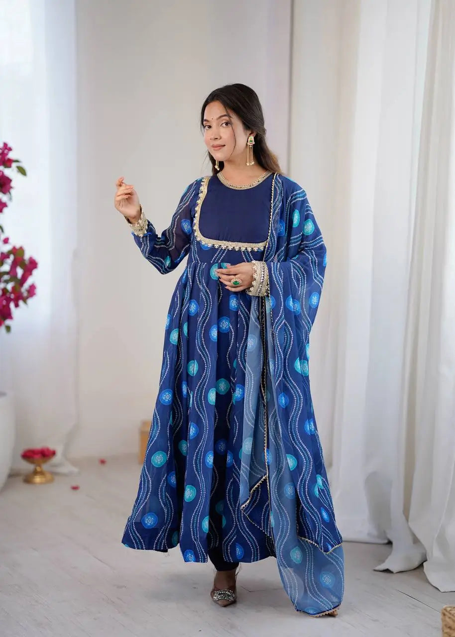 Bandhani Print Georgette Gown Set