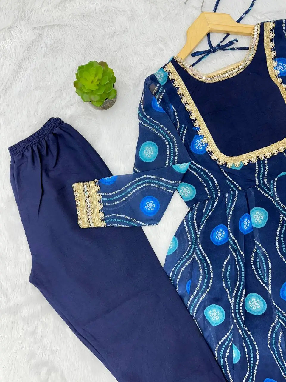 Bandhani Print Georgette Gown Set