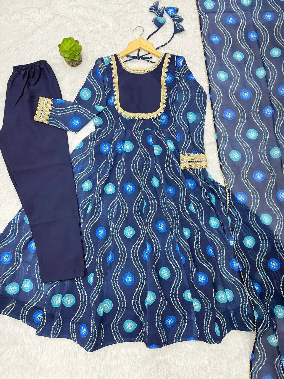 Bandhani Print Georgette Gown Set