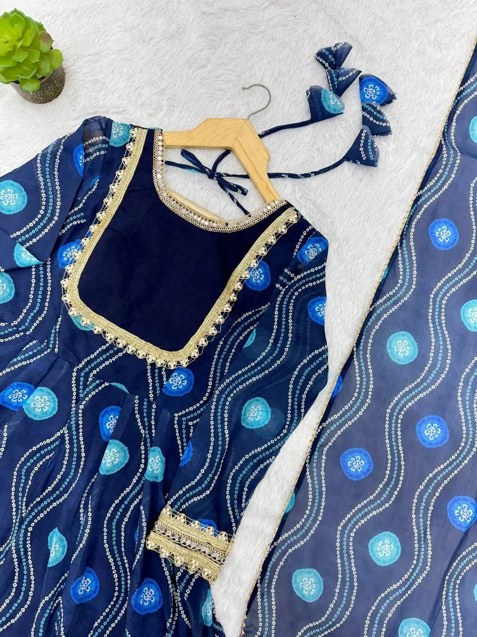 Bandhani Print Georgette Gown Set