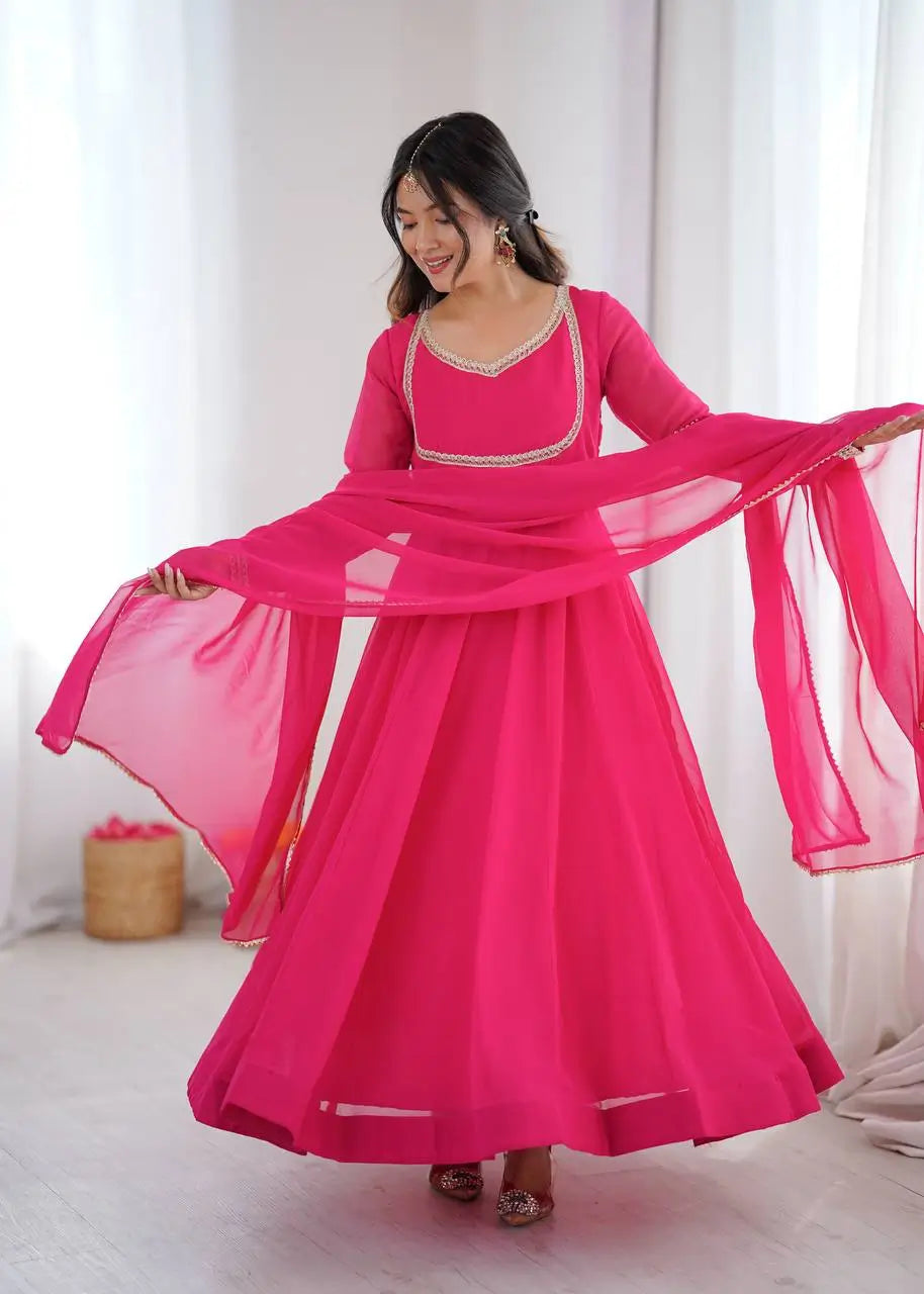 Bandhani Print Georgette Gown Set