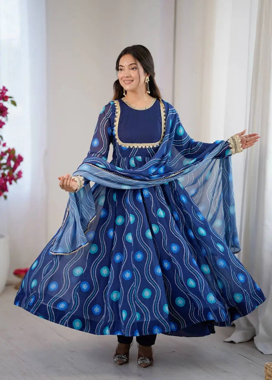 Bandhani Print Georgette Gown Set