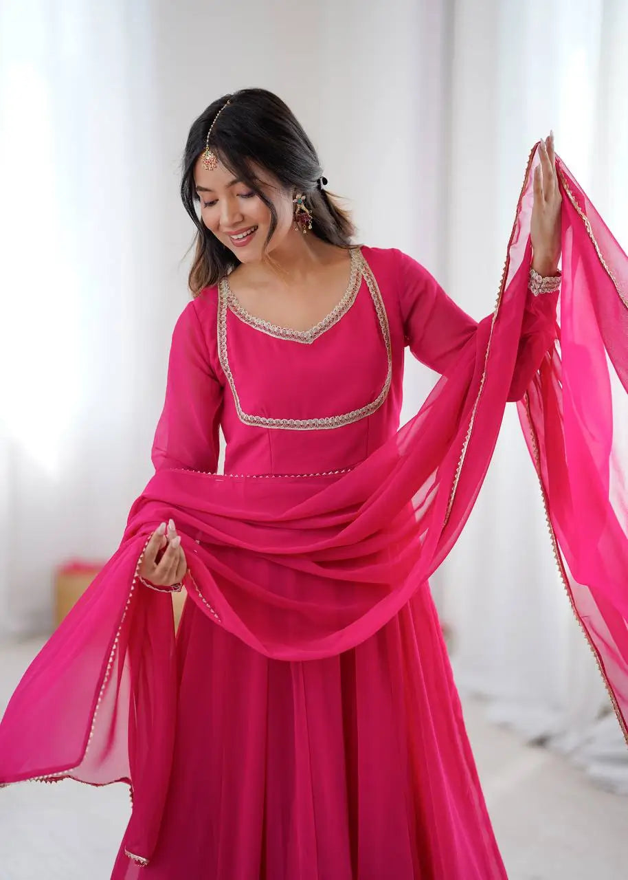 Bandhani Print Georgette Gown Set