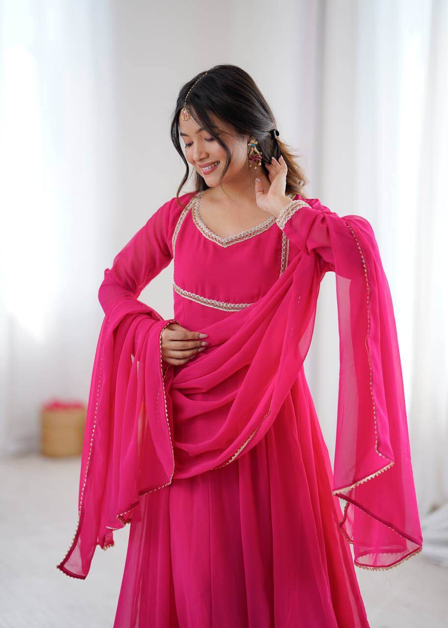 Bandhani Print Georgette Gown Set