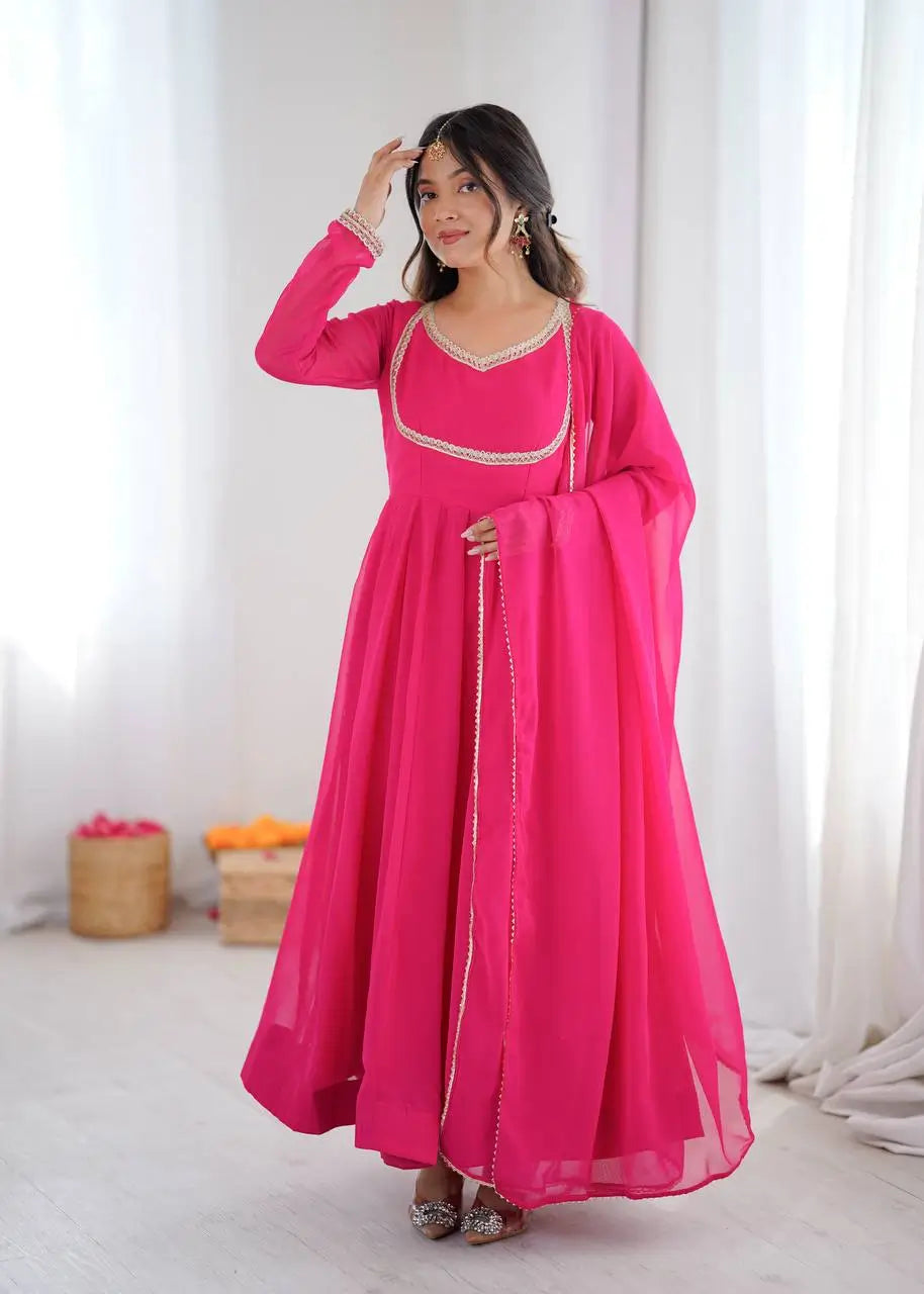 Bandhani Print Georgette Gown Set