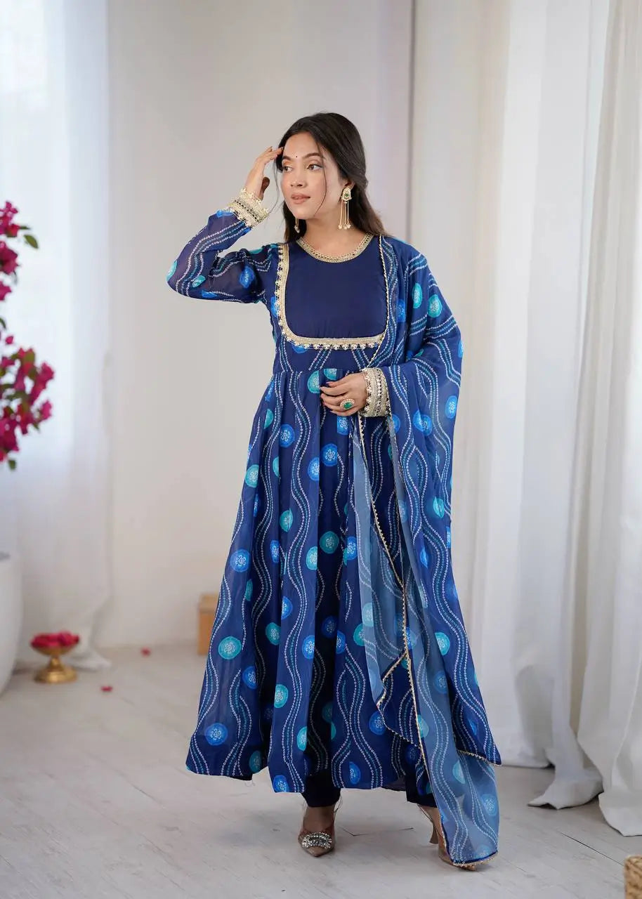 Bandhani Print Georgette Gown Set