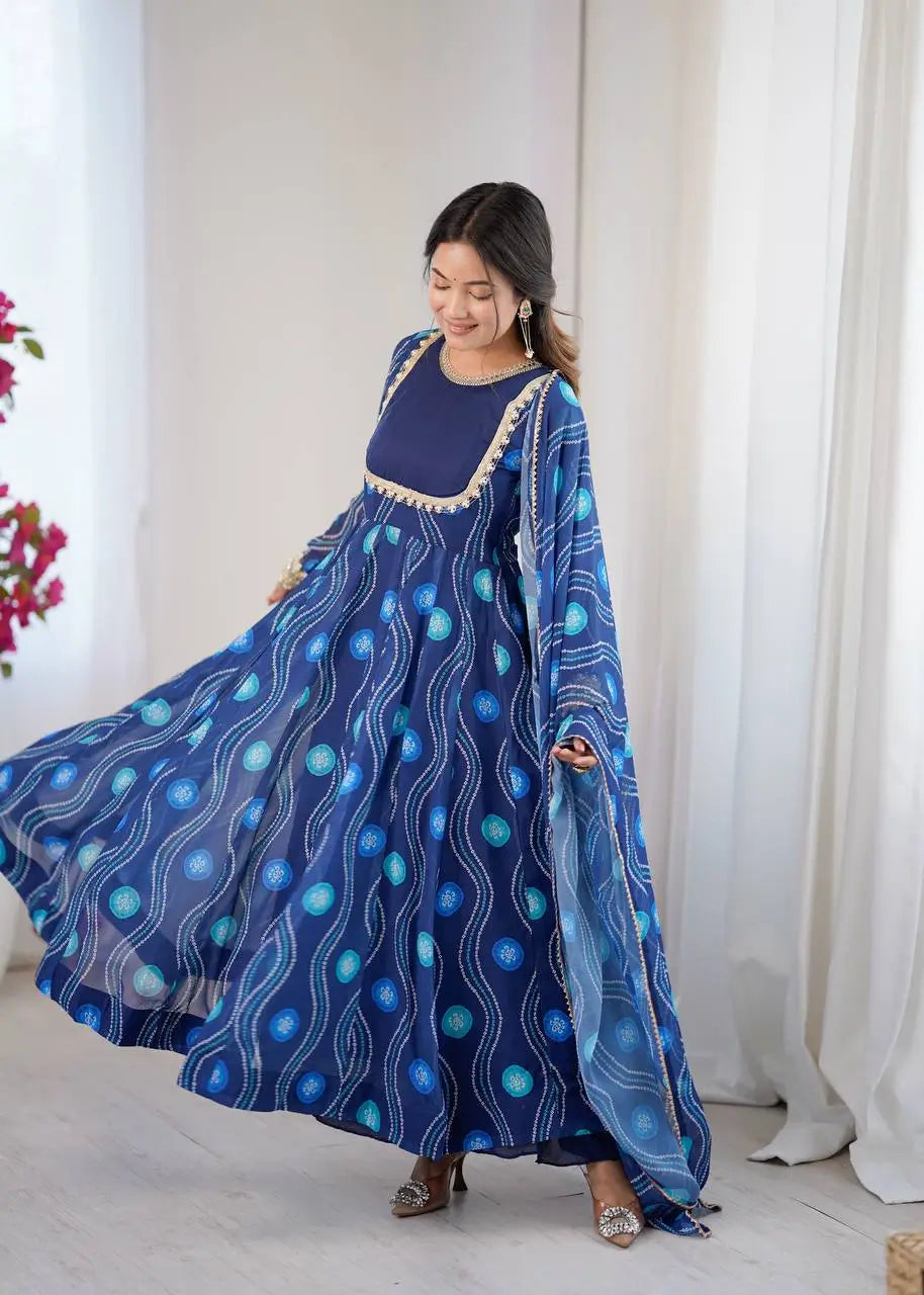 Bandhani Print Georgette Gown Set