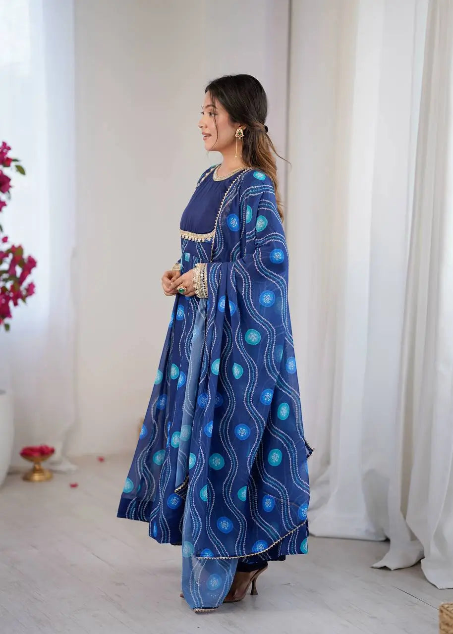 Bandhani Print Georgette Gown Set