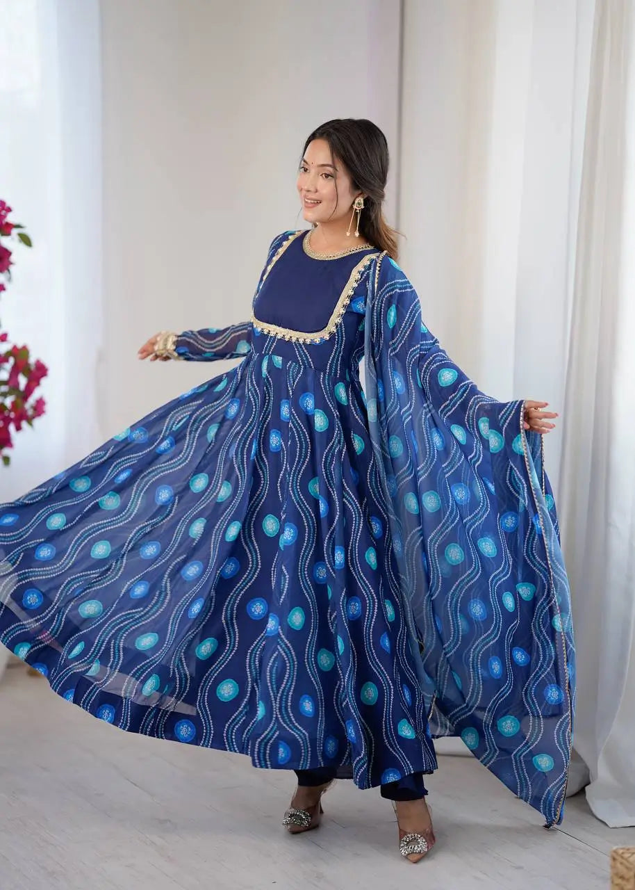 Bandhani Print Georgette Gown Set