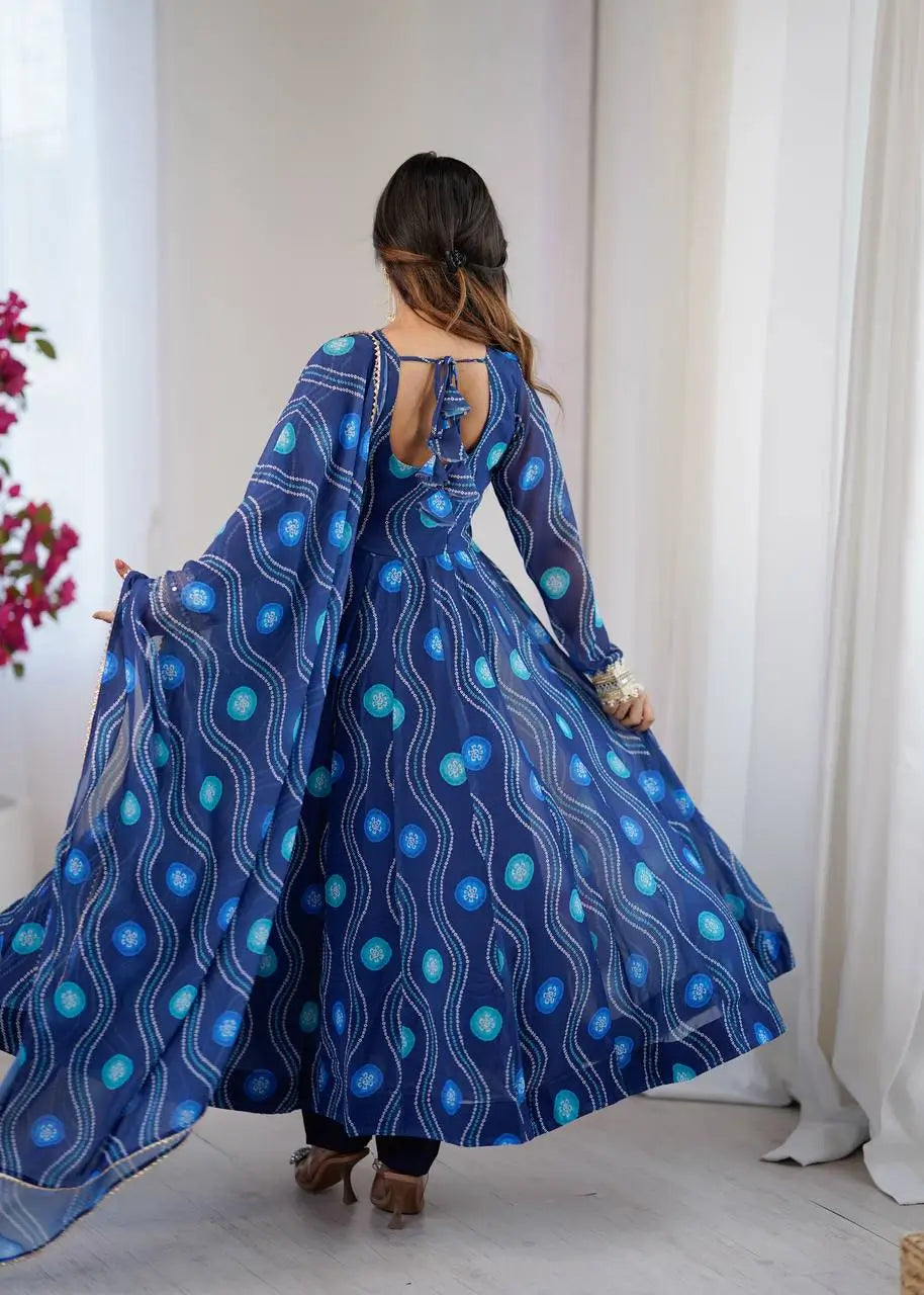 Bandhani Print Georgette Gown Set