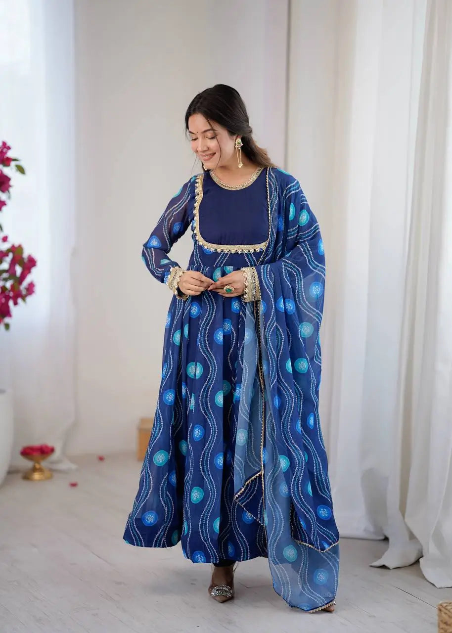 Bandhani Print Georgette Gown Set