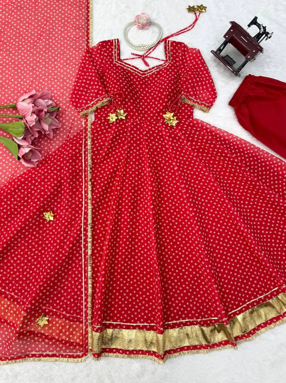 Bandhani Print Gota Anarkali