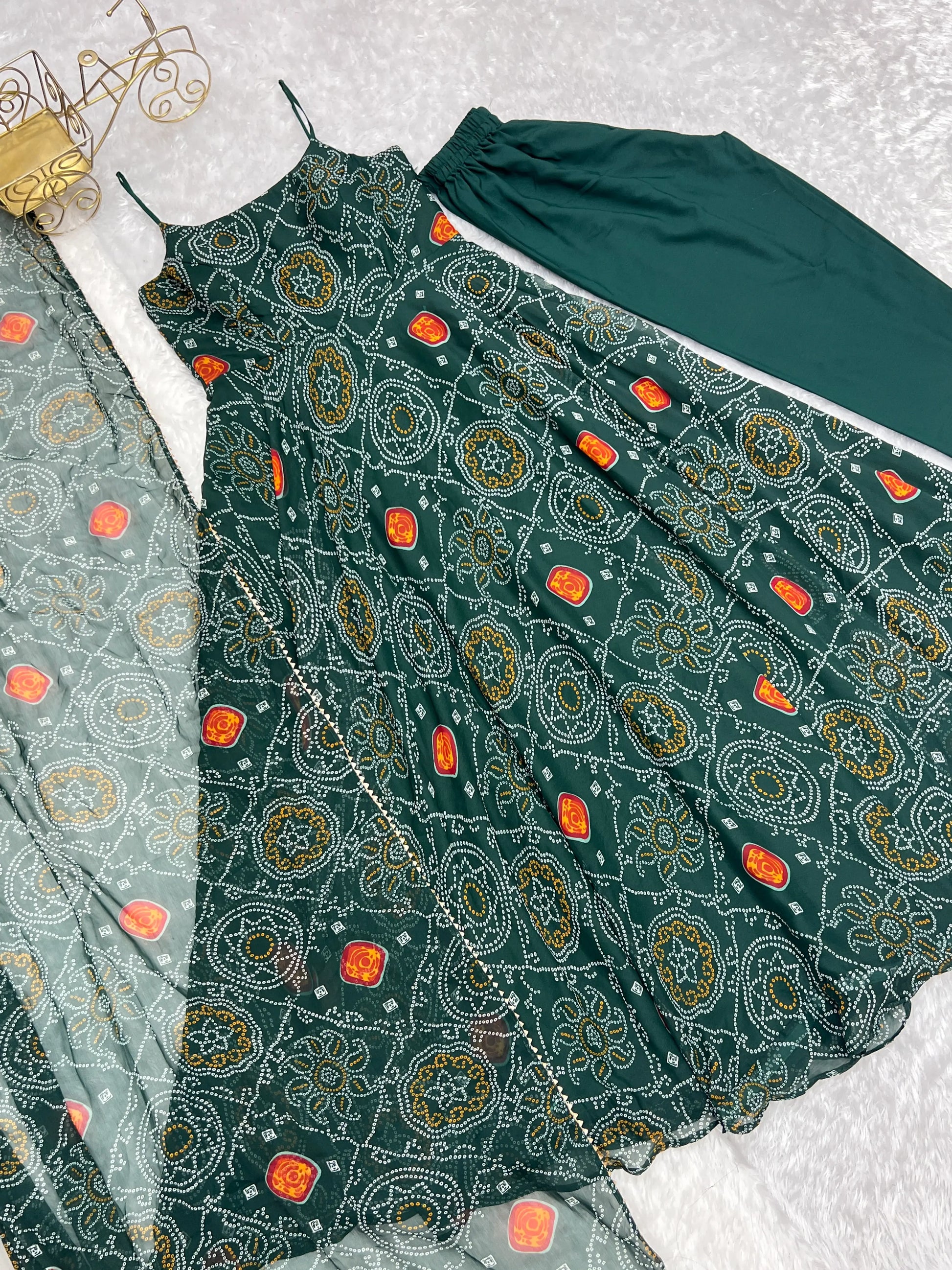 Bandhej Chiffon Flared Anarkali Gown with Dupatta