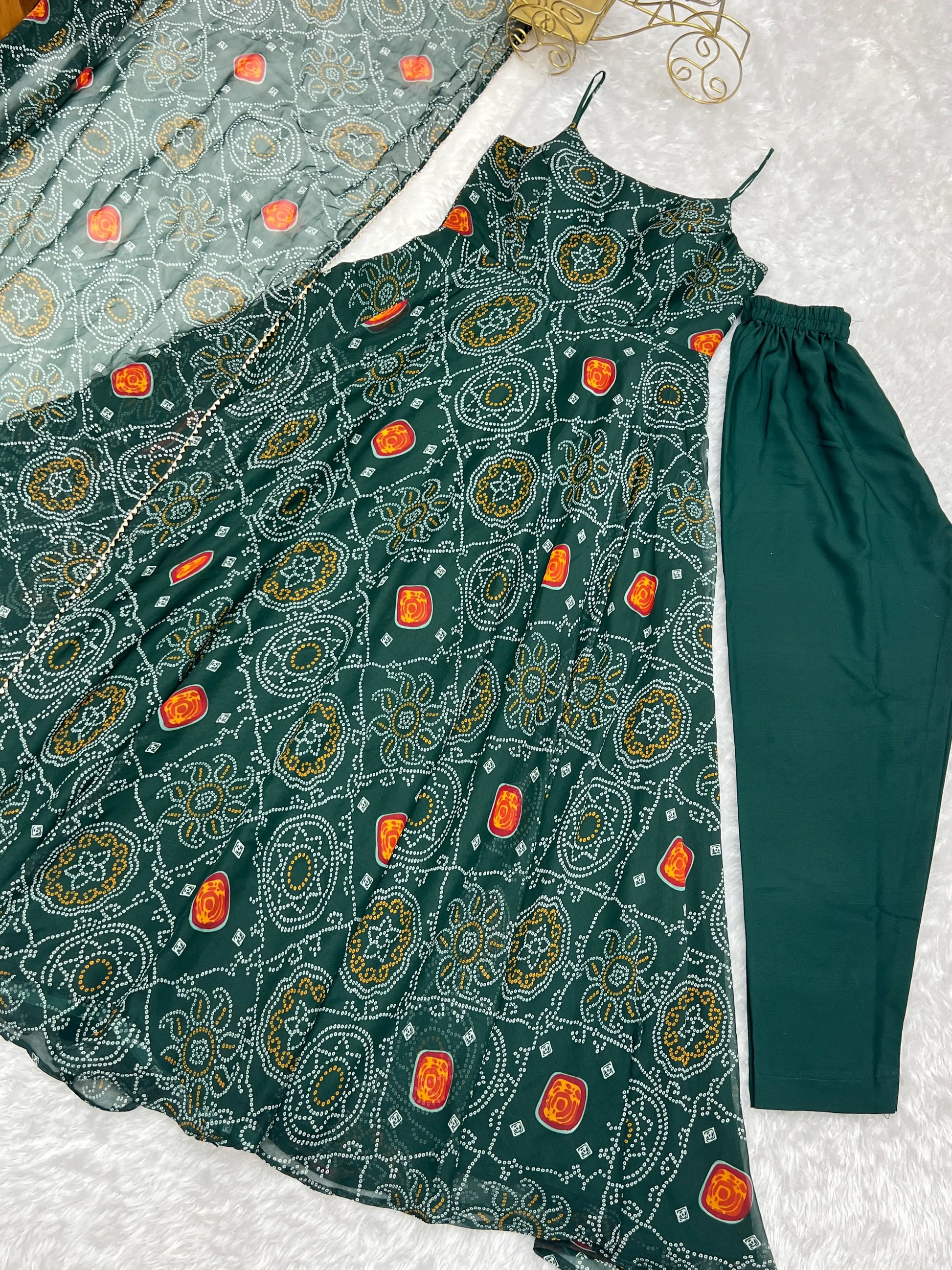 Bandhej Chiffon Flared Anarkali Gown with Dupatta
