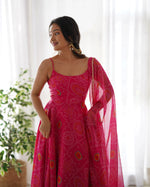 Bandhej Chiffon Flared Anarkali Gown with Dupatta