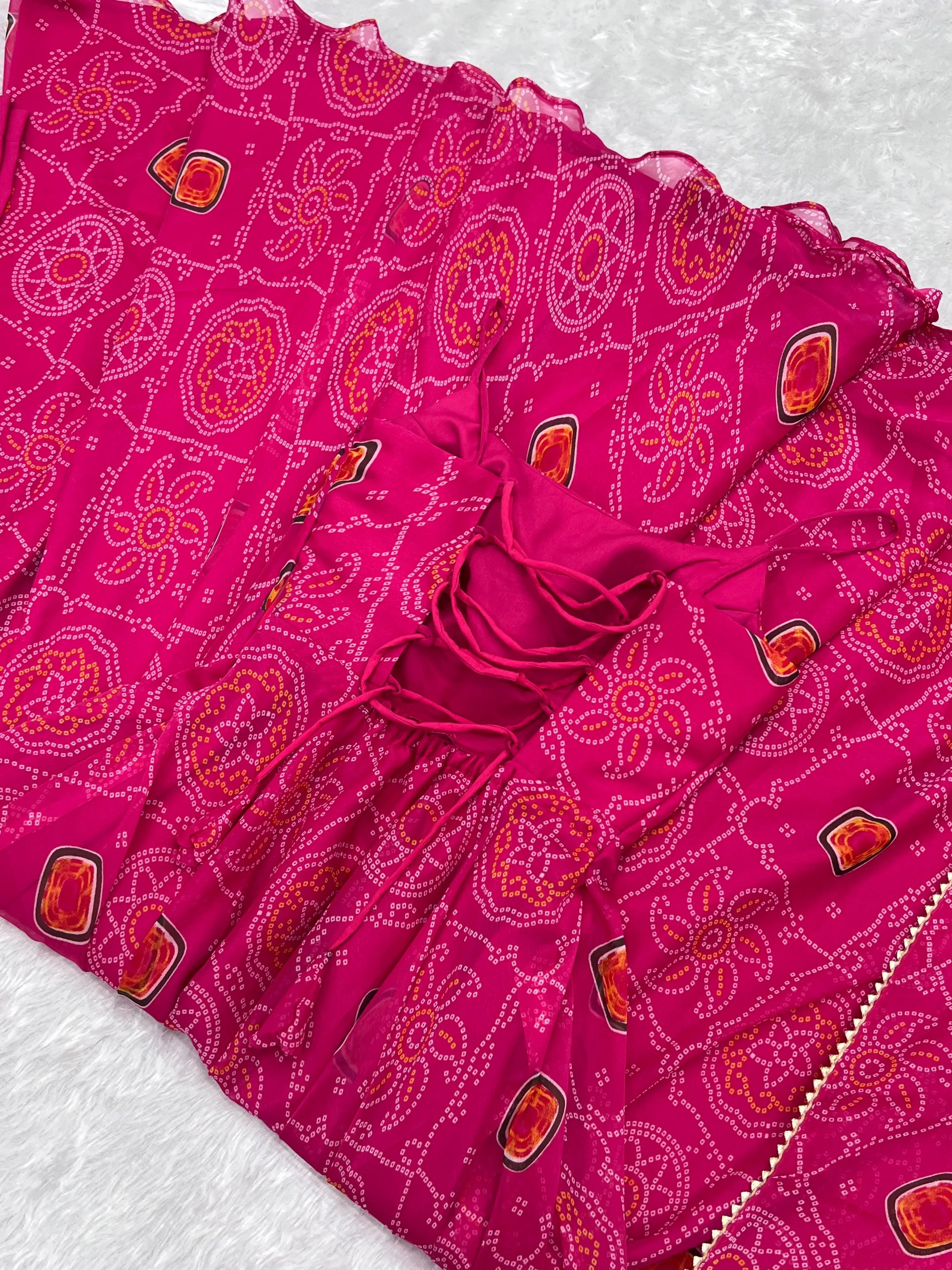 Bandhej Chiffon Flared Anarkali Gown with Dupatta