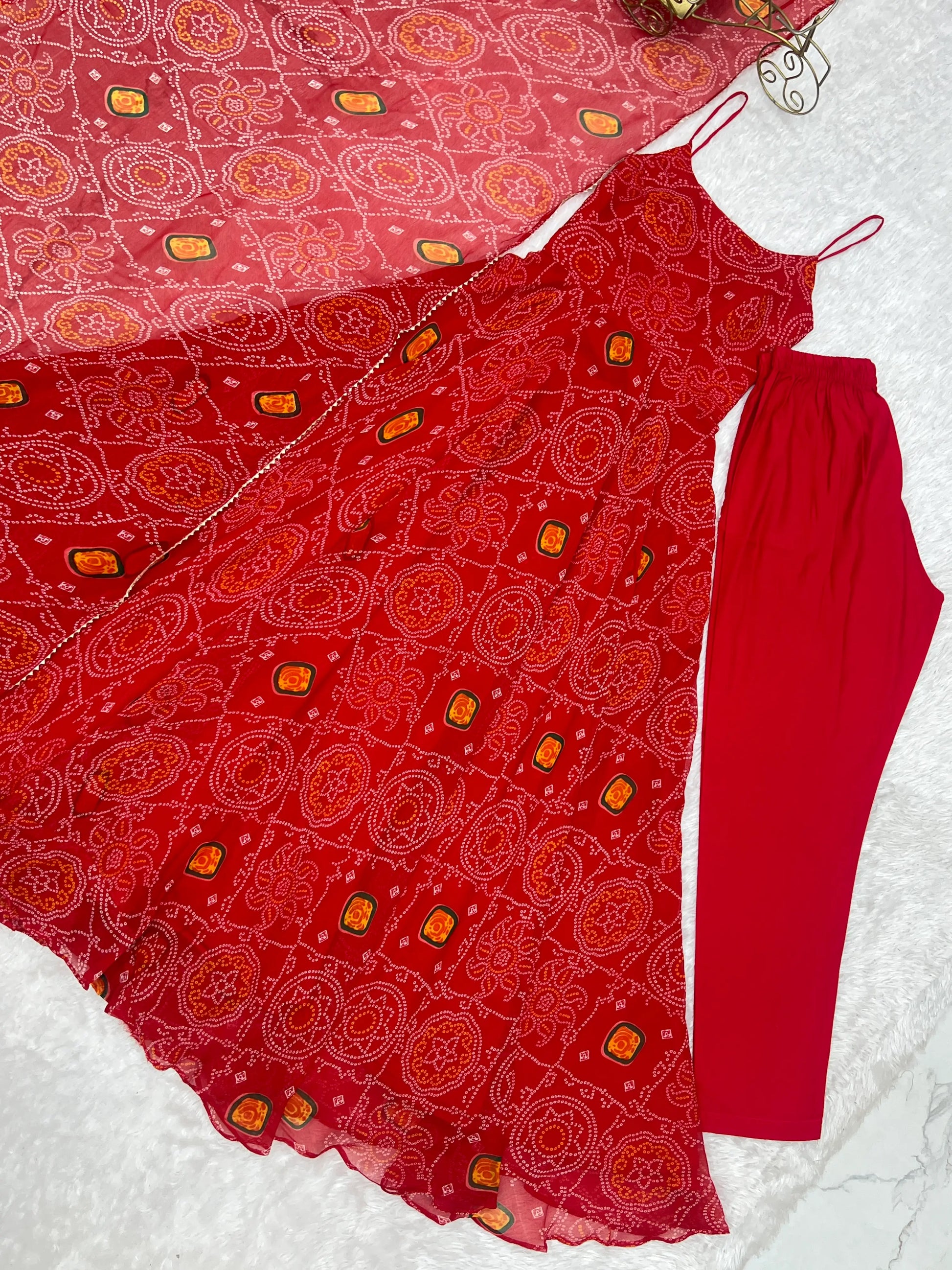 Bandhej Chiffon Flared Anarkali Gown with Dupatta