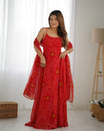 Bandhej Chiffon Flared Anarkali Gown with Dupatta