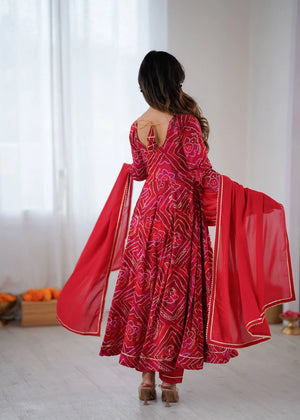 Bandhej Print Viscose Rayon Anarkali Gown Set with Dupatta