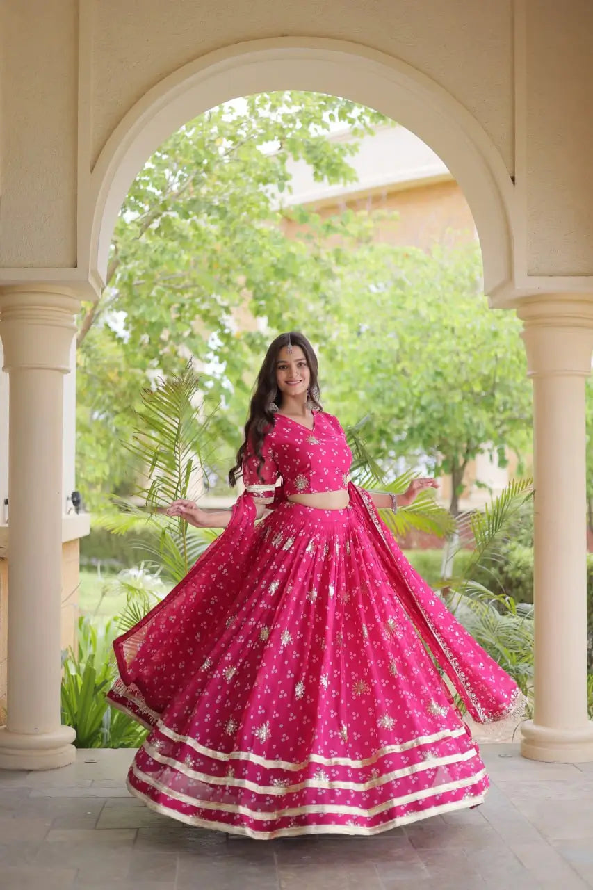 Bandhej Zari Gota Lehenga