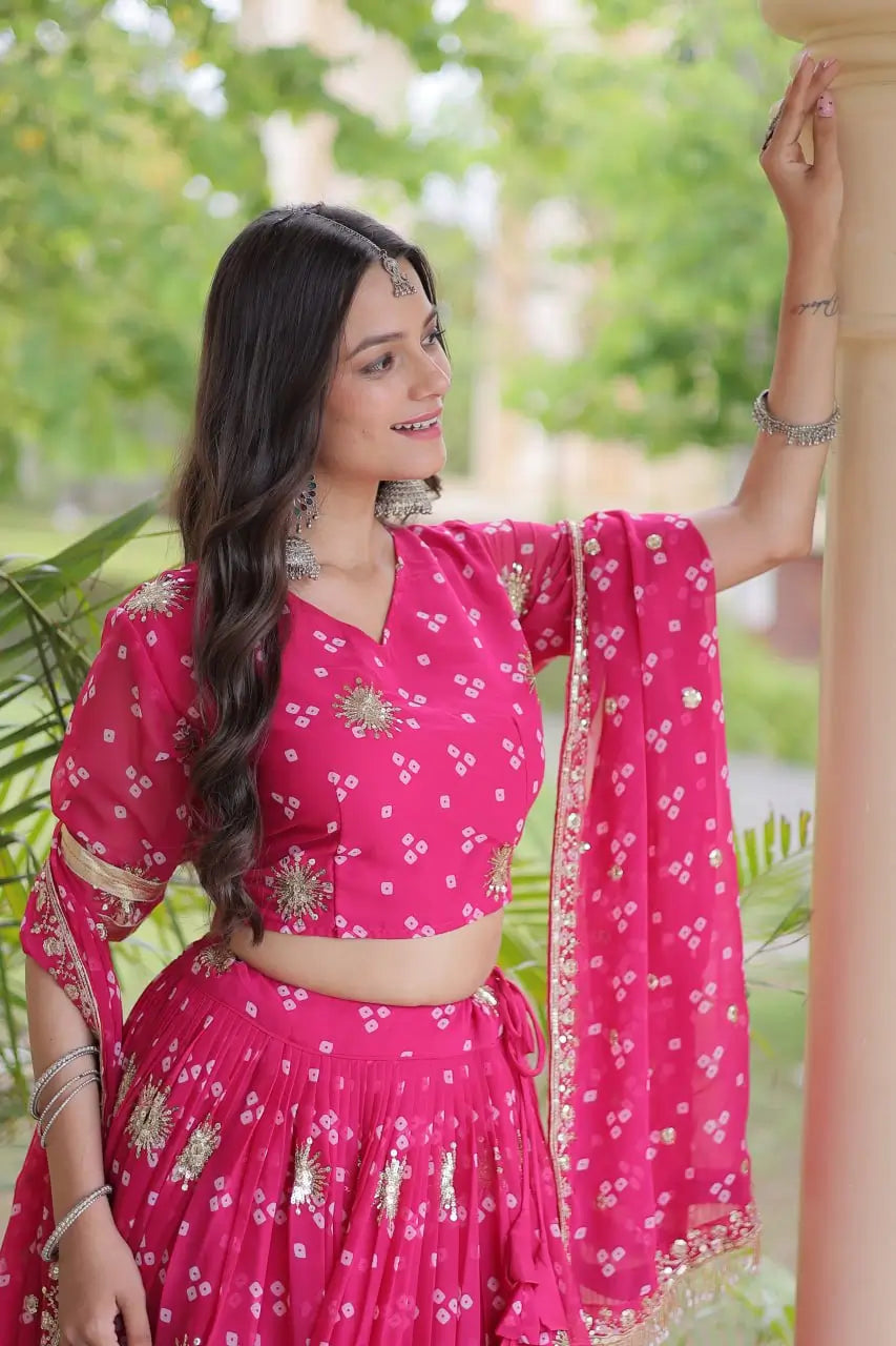 Bandhej Zari Gota Lehenga