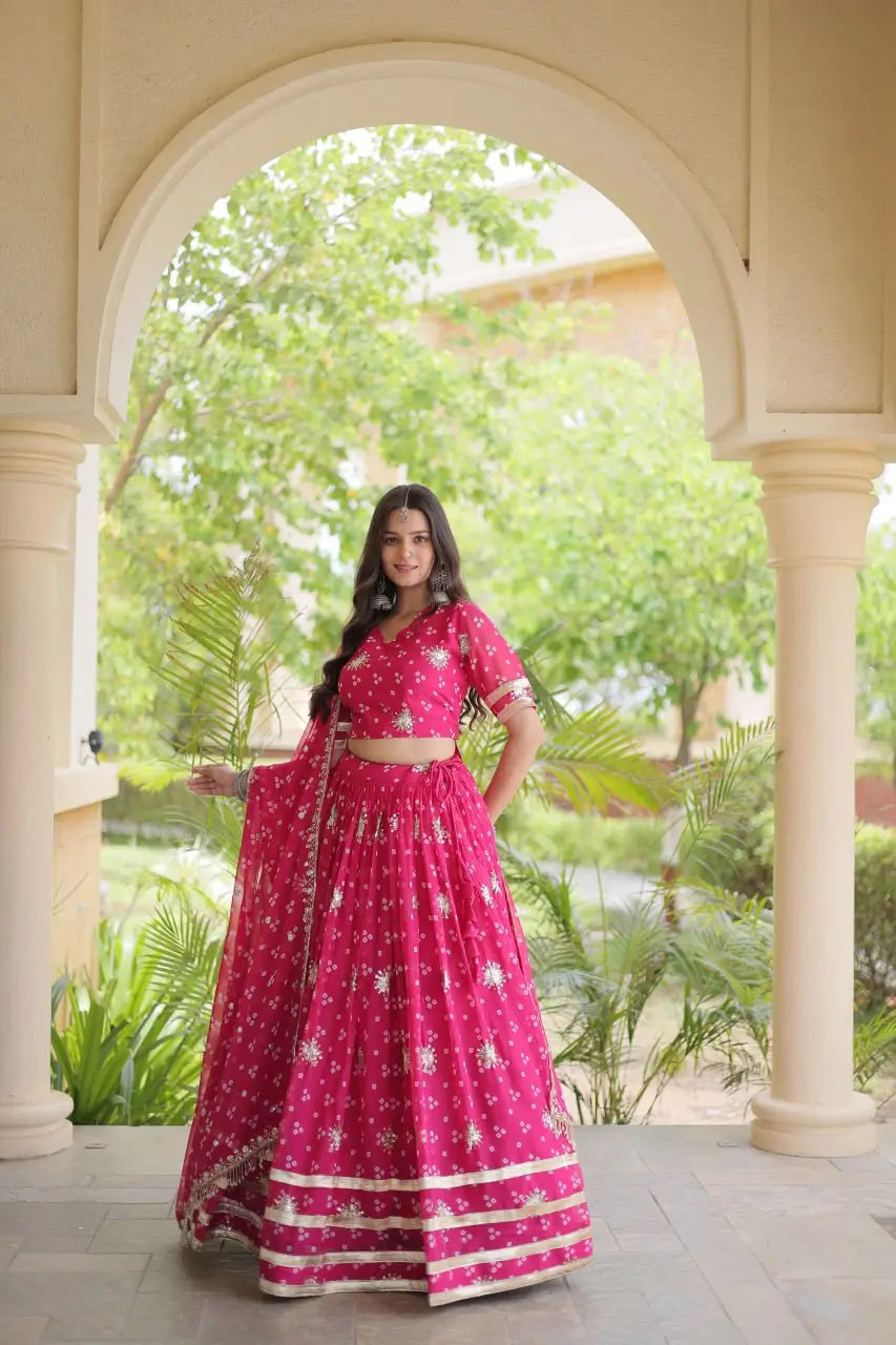 Bandhej Zari Gota Lehenga