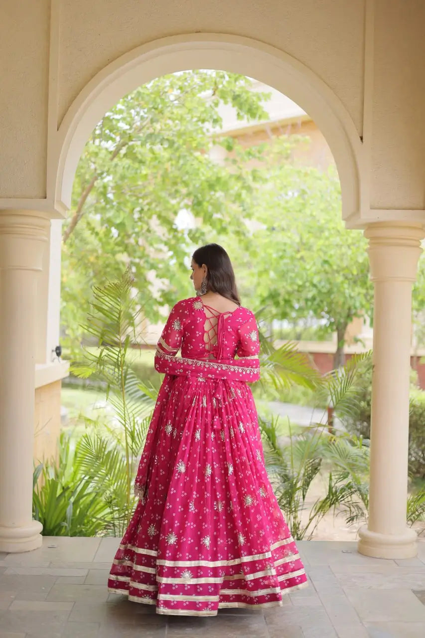 Bandhej Zari Gota Lehenga