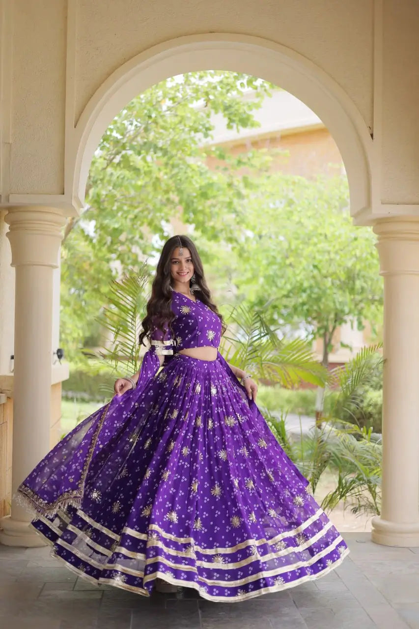 Bandhej Zari Gota Lehenga