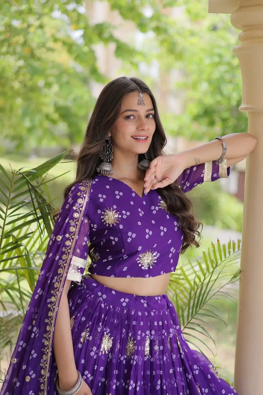 Bandhej Zari Gota Lehenga