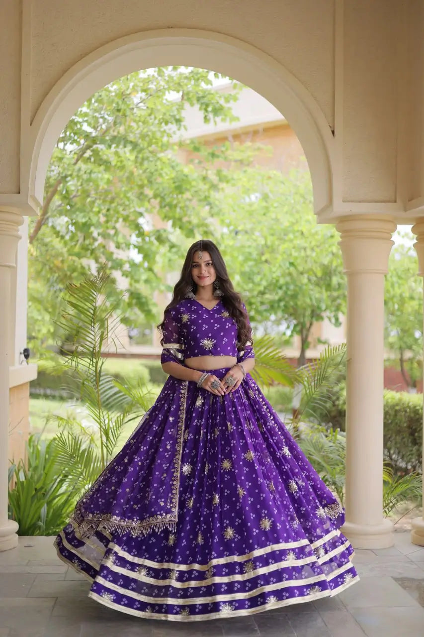 Bandhej Zari Gota Lehenga