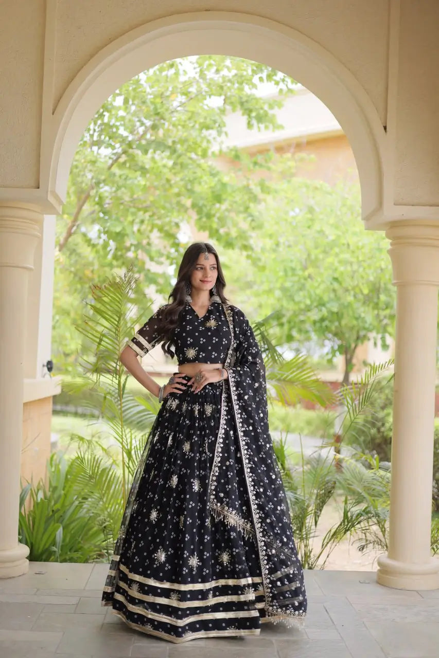 Bandhej Zari Gota Lehenga
