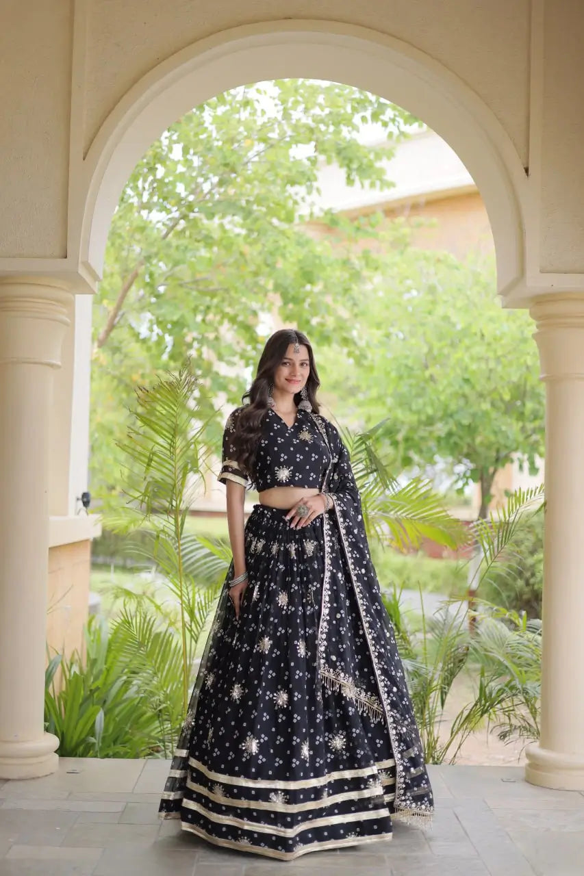Bandhej Zari Gota Lehenga