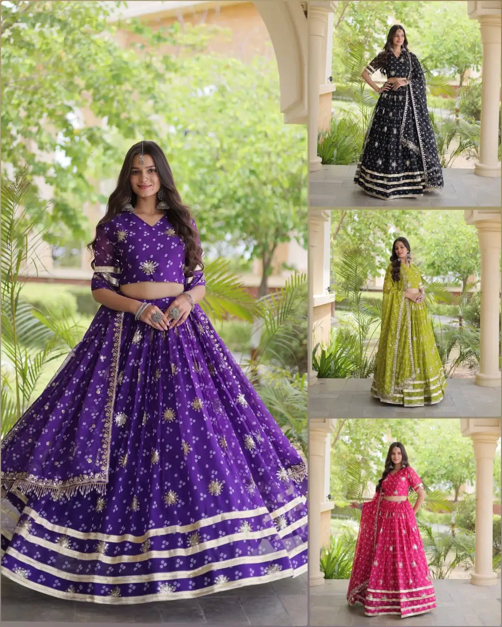 Bandhej Zari Gota Lehenga