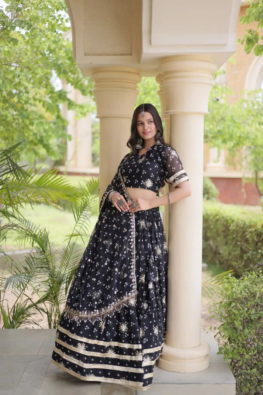 Bandhej Zari Gota Lehenga