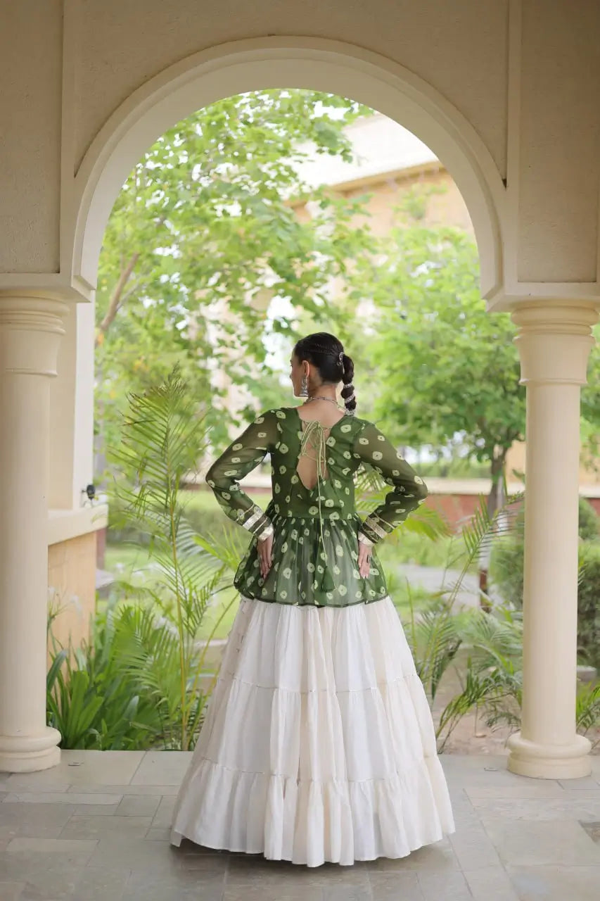 Bandhni Gamthi Peplum Lehenga Set