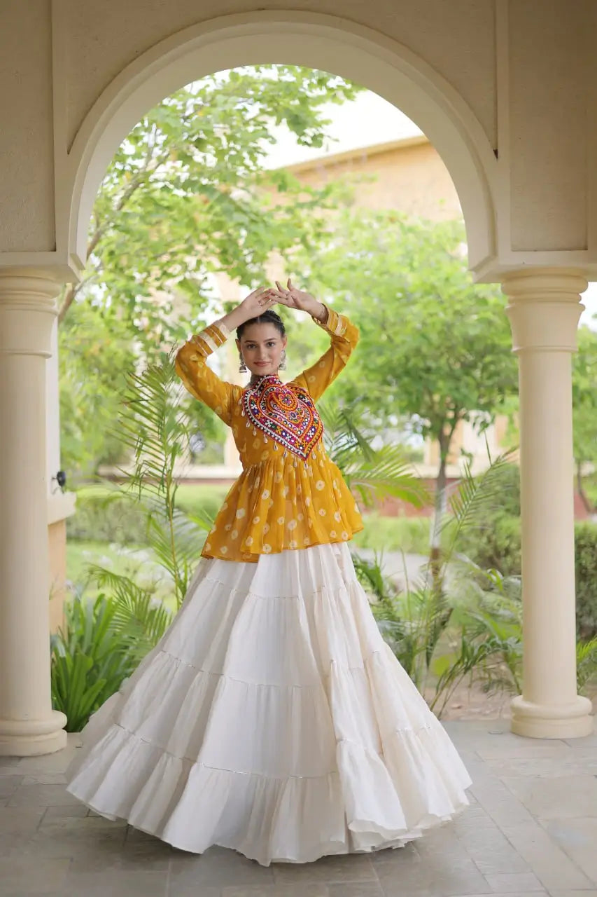 Bandhni Gamthi Peplum Lehenga Set
