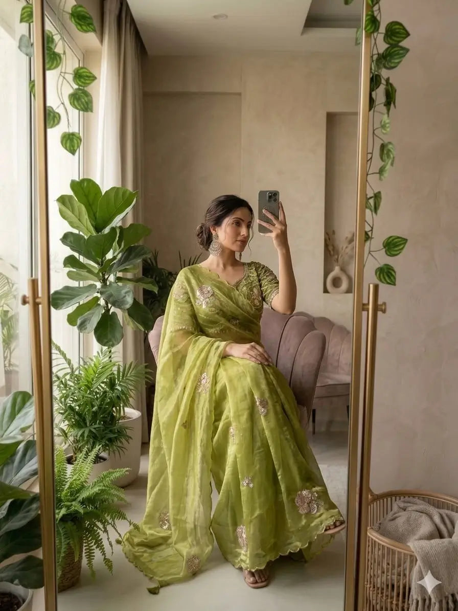 Beaded Floral Butta Saree