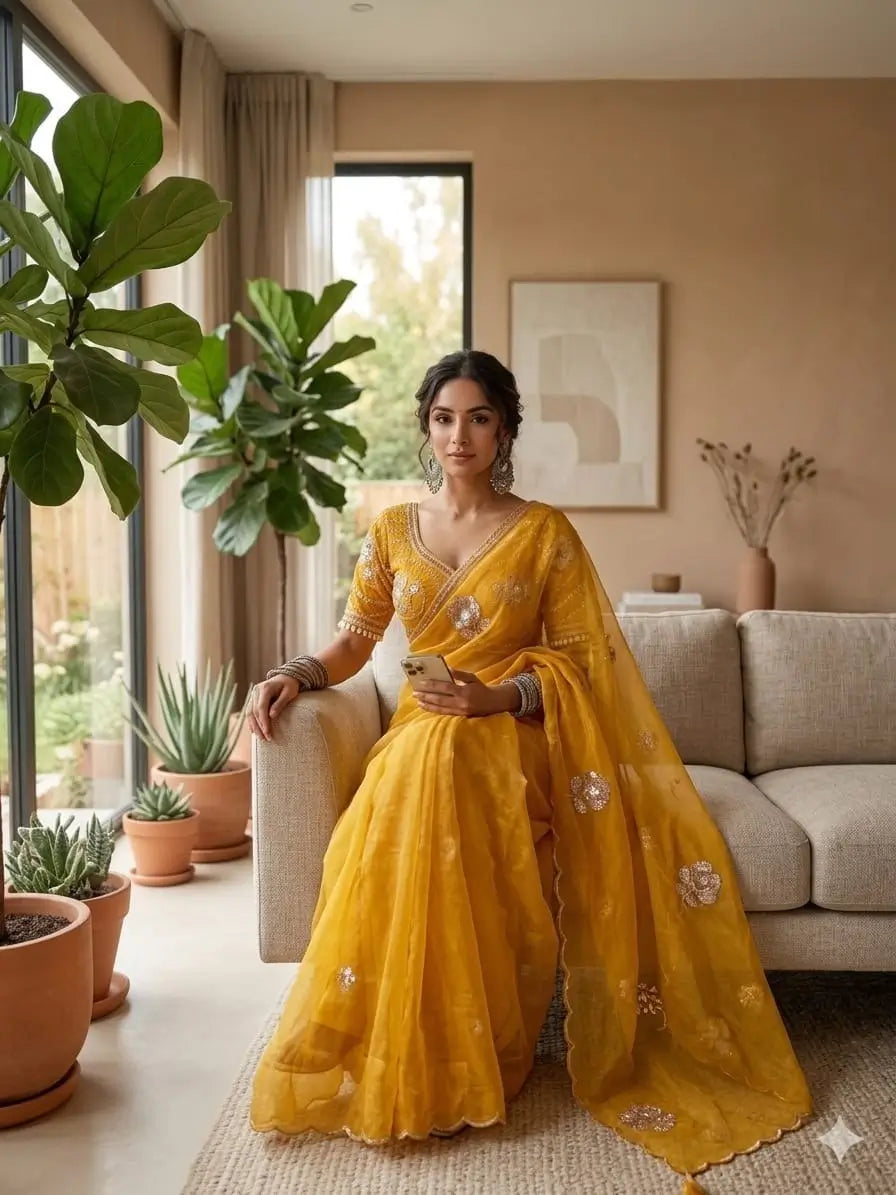 Beaded Floral Butta Saree