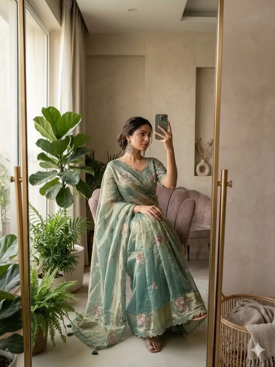 Beaded Floral Butta Saree