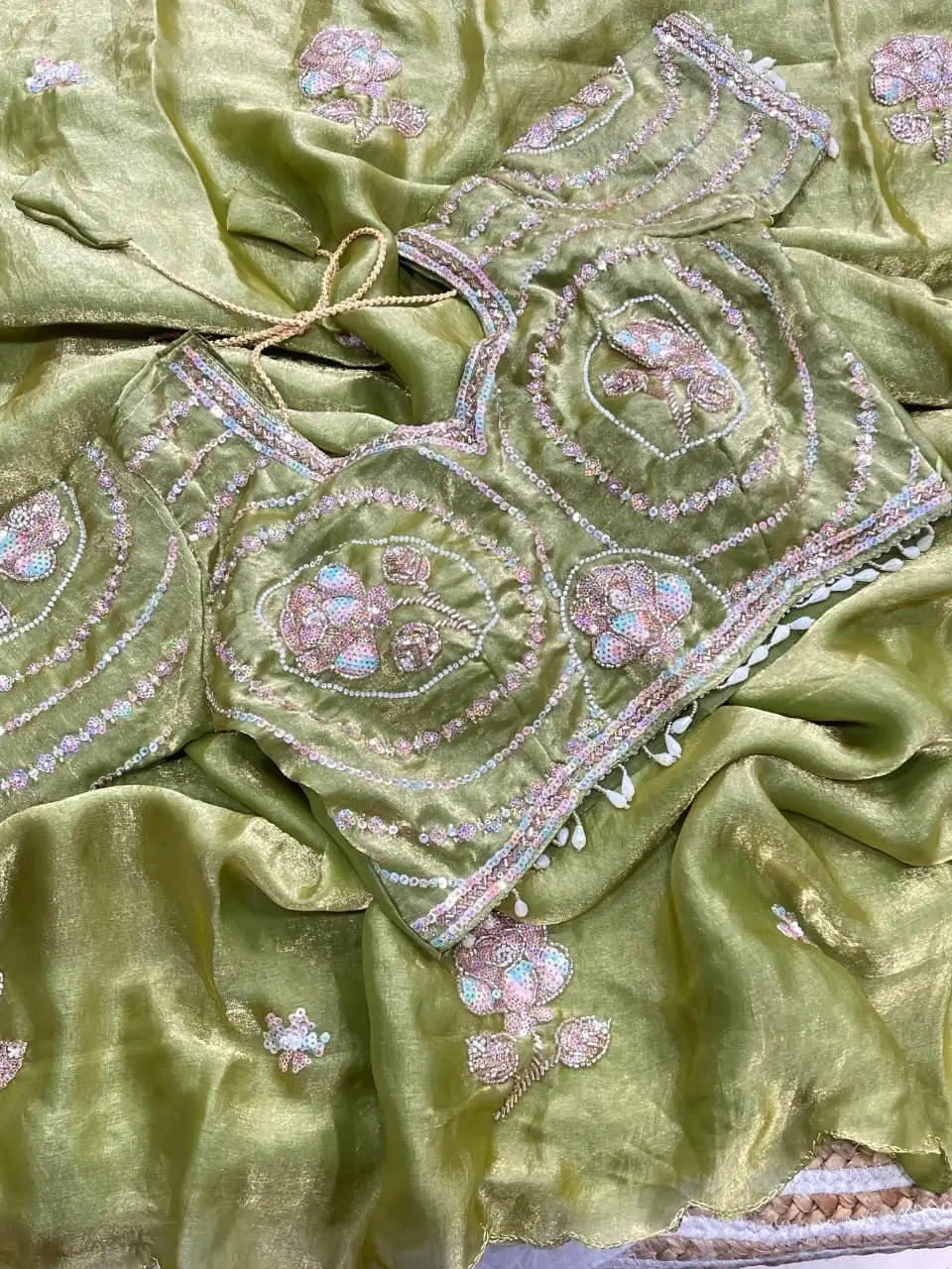 Beaded Floral Butta Saree
